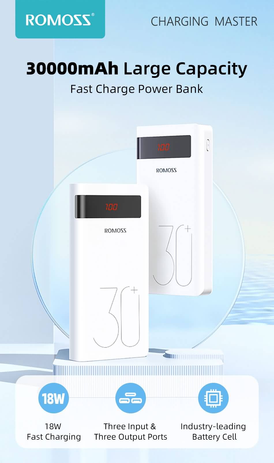 volgorde Sneeuwwitje alleen Buy ROMOSS 18W Sense 8P+ Power Bank 30000mAh Quick Charge Portable Exterbal  Battery Charger Online